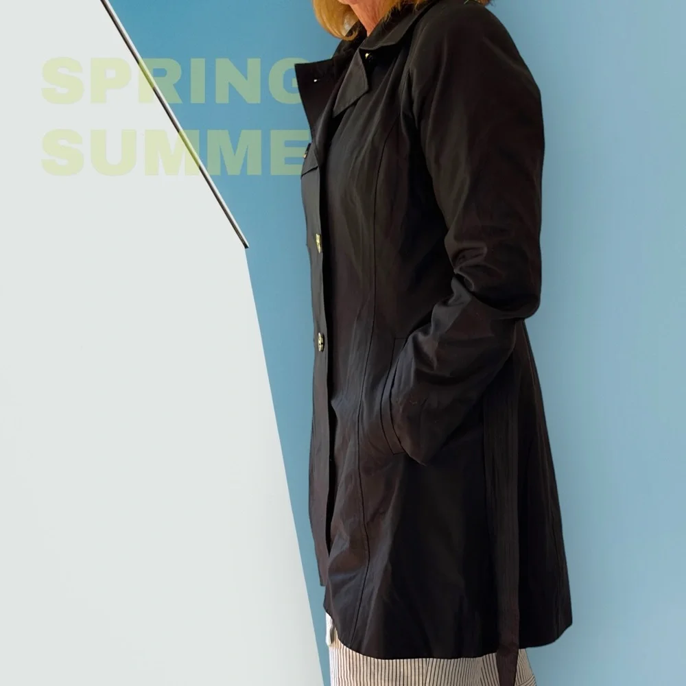 Luxurious Black Trench Coat by CeCe - Picture 10 of 16